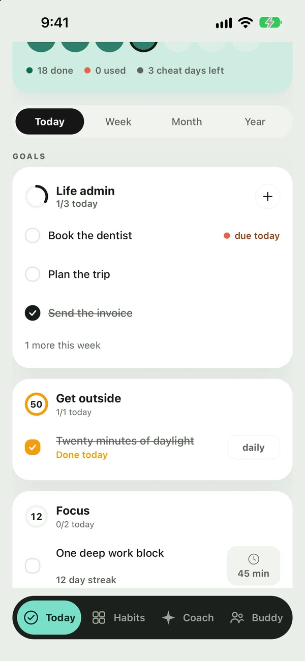 A to-do goal on Today with one task due today